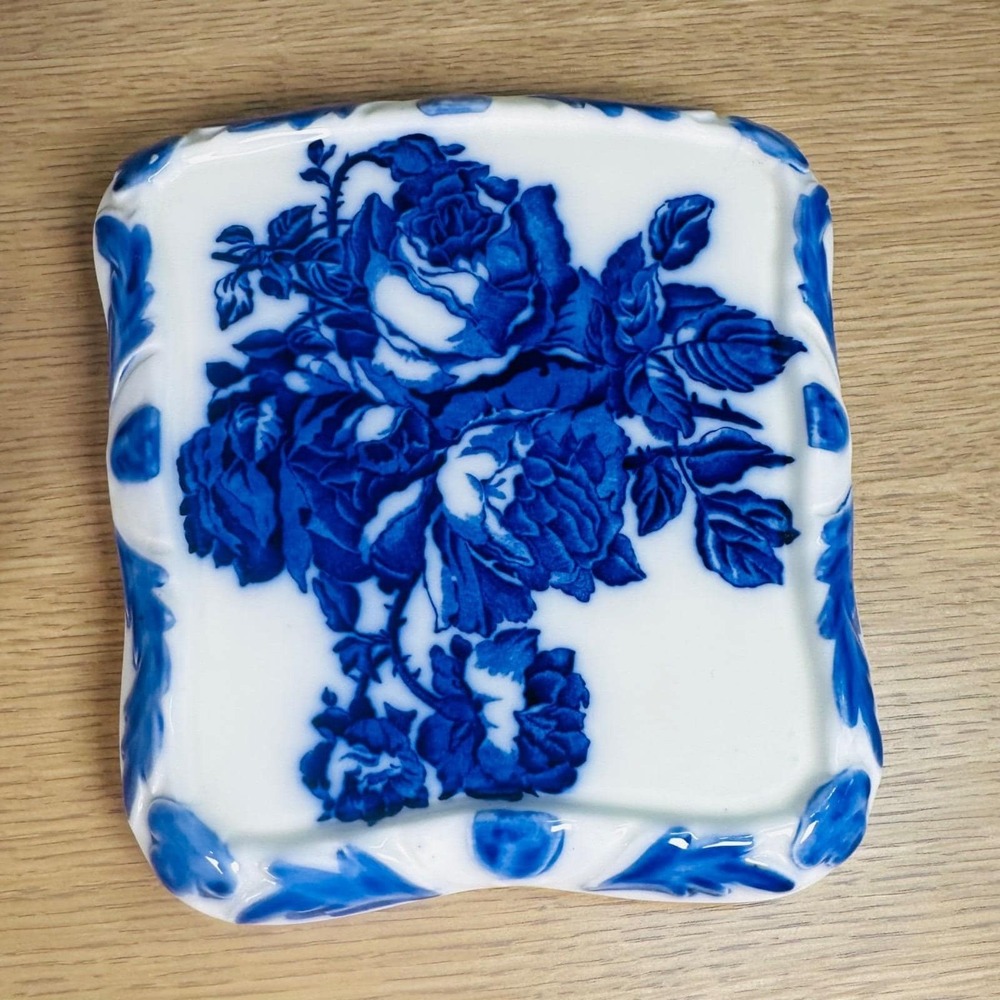 VTG Blakeney Ironstone Flow Blue Rose Cheese Keeper Dish Staffordshire England - Picture 9 of 15